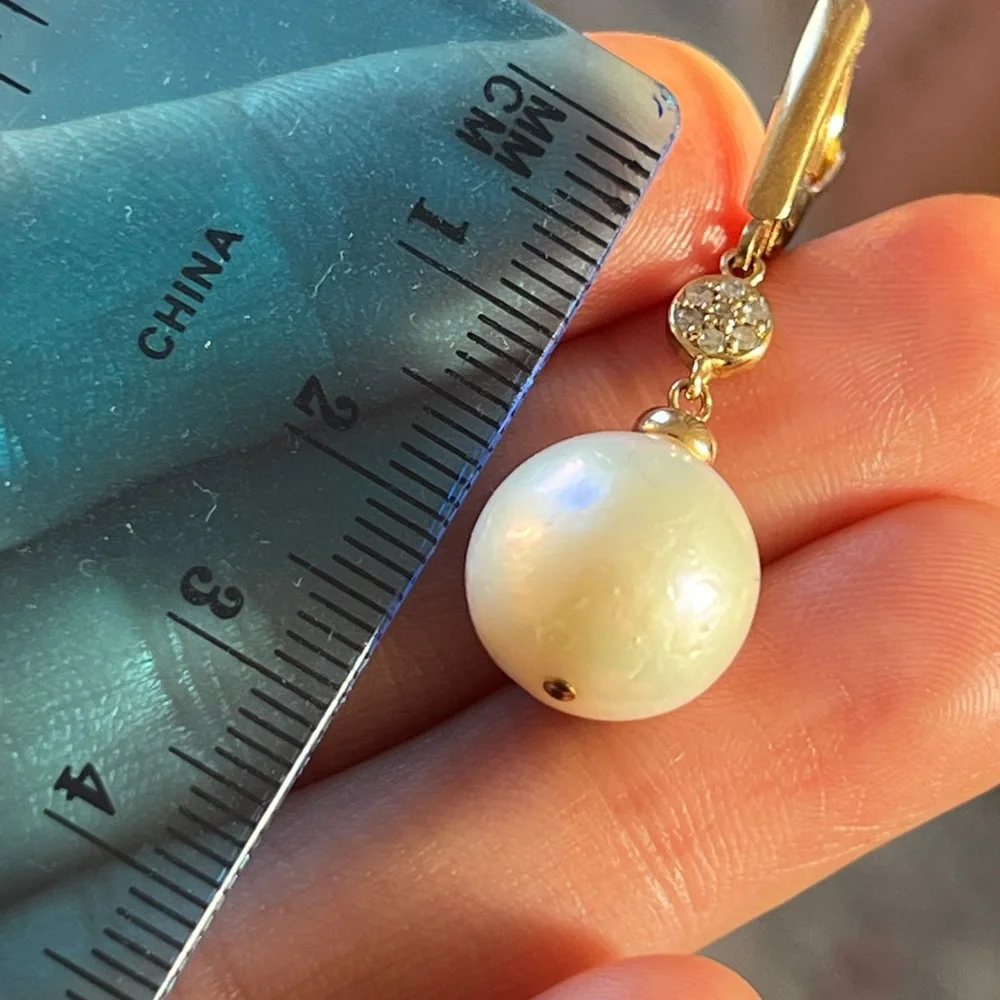 14k Large South Sea Pearls and Diamond earrings - Picture 9 of 9